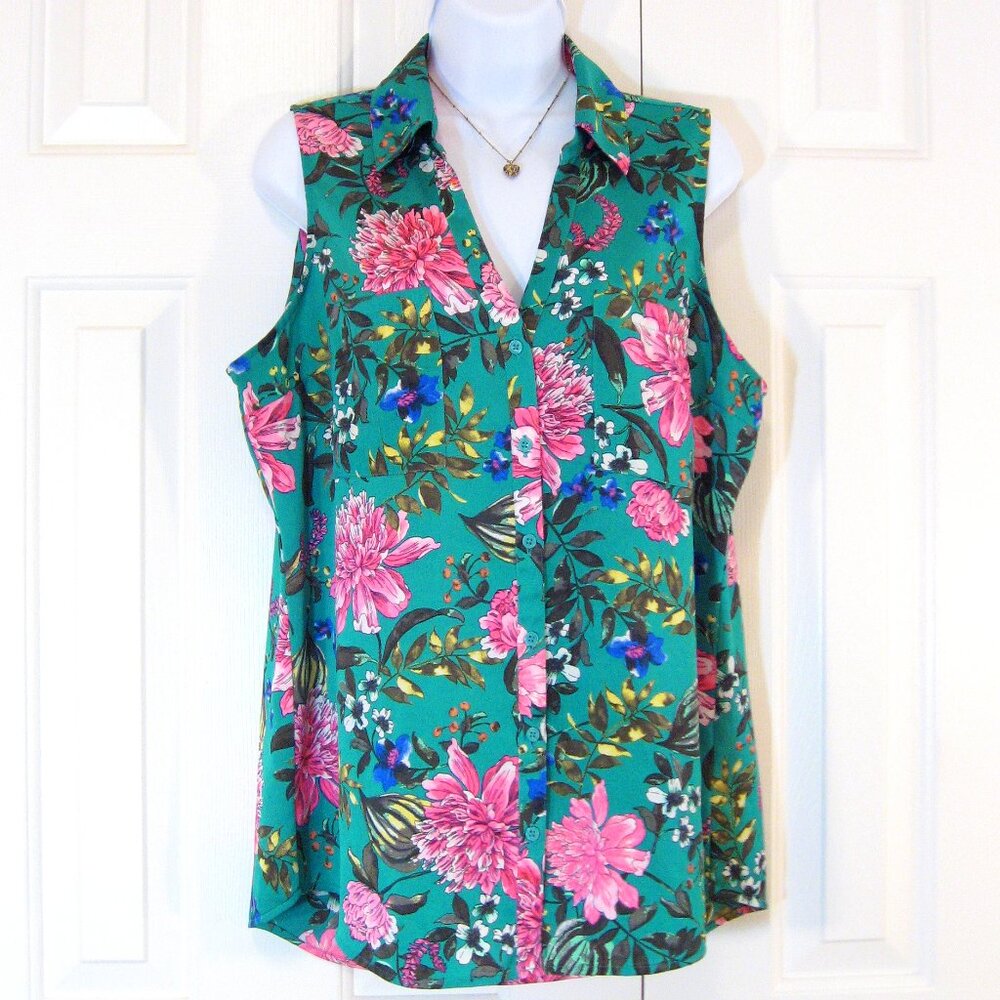 Express | Sleeveless Vibrant Floral Printed Portofino Shirt - Picture 2 of 9